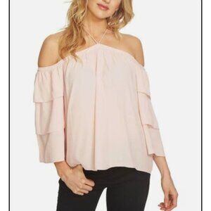 1.STATE Womens Cold Shoulder Halter Blouse Top, Pink, X-Small